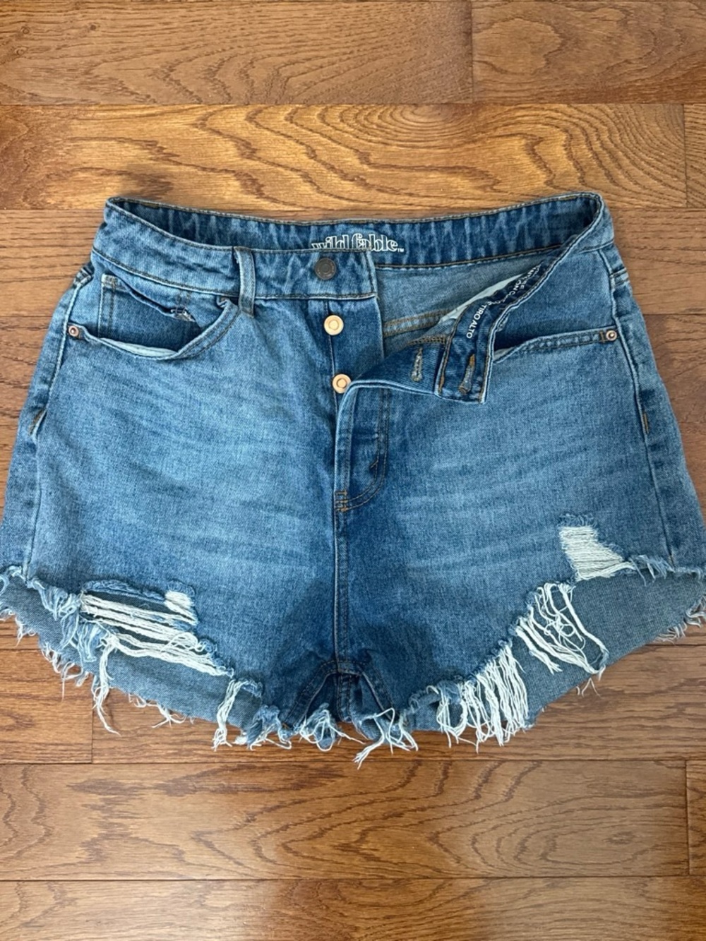 wild fable Distressed High-Rise Denim Shorts in Blue